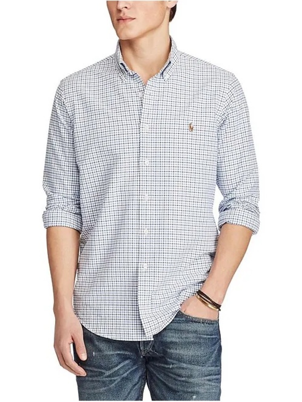 Ralph Lauren White and Blue Micro-Check Button-Down Shirt